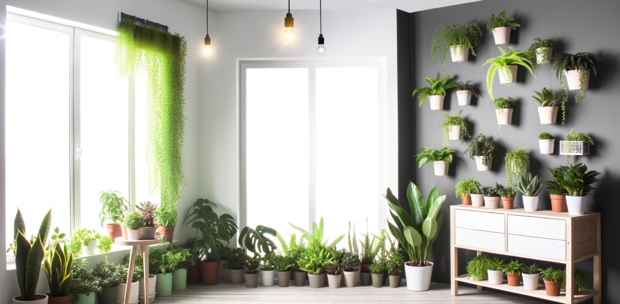 "Plantes luxuriantes dans un jardin d'intérieur optimisé pour un petit espace"