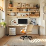 Aménagement efficient d'un coin bureau fonctionnel dans un petit appartement, maximisant l'espace et la productivité.