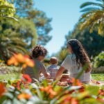 Famille profitant d'un pique-nique paisible dans un des charmants espaces verts à Toulon, illustrant la joie de vivre dans cette ville.